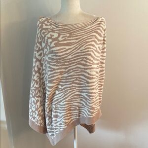 Barefoot Dreams Animal Print Poncho - Cream and Tan